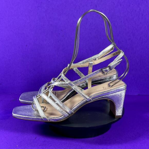 27 EDIT Naturalizer Sliver Metallic Iryna Strappy Heeled Sandal Shoe Size 8-NEW‎ - Picture 3 of 10